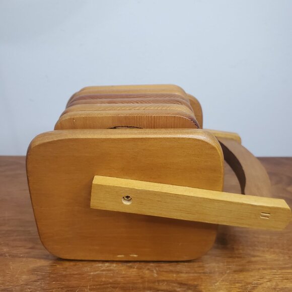 Vintage Wooden Coaster Set with Holder – 6 Cork-Insert Coasters, Mid-Century Rus - Picture 6 of 10